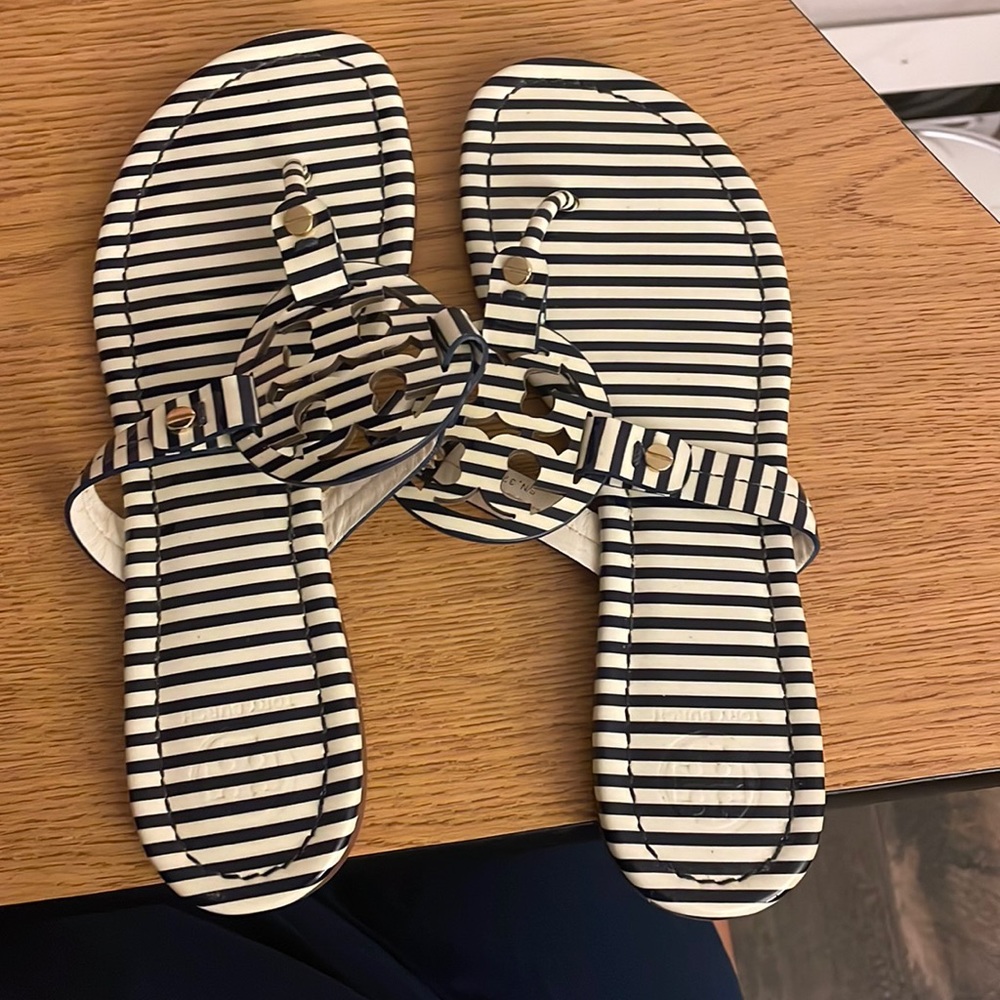Gently used Tory Burch striped sandals.